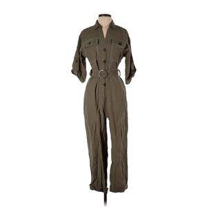 ZARA Khaki Jumpsuit With Contrasting Topstitching - S